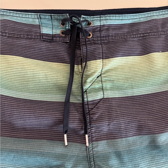 O’Neill Men's Blue and Green Striped Swim Shorts Size 38 - Picture 3 of 7